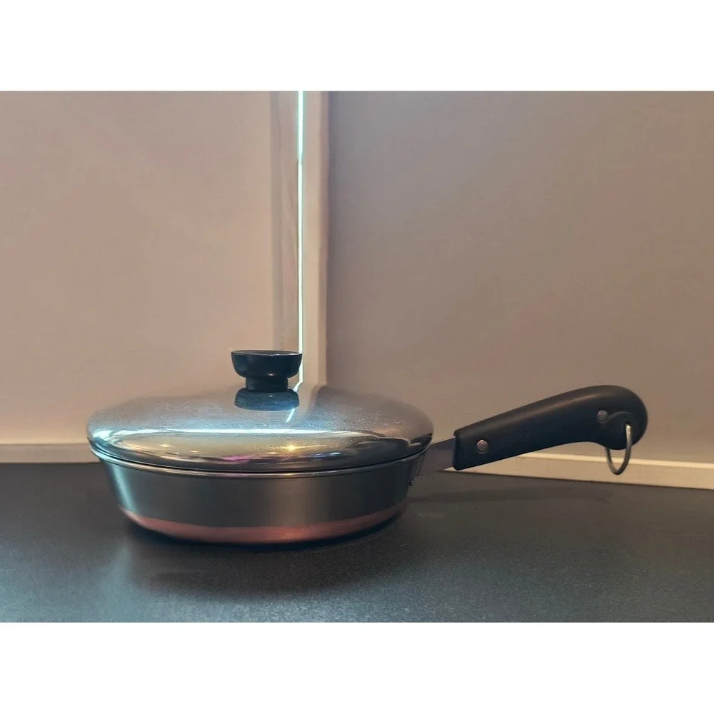 Vintage Revere Ware 8 Inch Skillet Copper Clad Bottom Stainless Steel with Lid